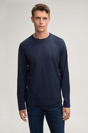 Tumši zils bio kokvilnas tops ar logo izšuvumu