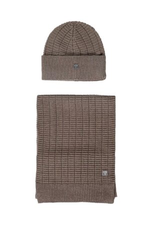 Pelēkbrūns šalles un cepures dāvanu komplekts