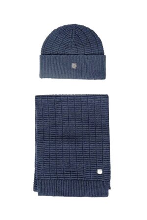 Pelēkzils šalles un cepures dāvanu komplekts