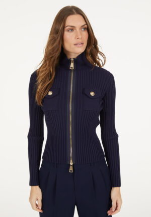 Rievota adījuma jaka ar zelta krāsas detaļām