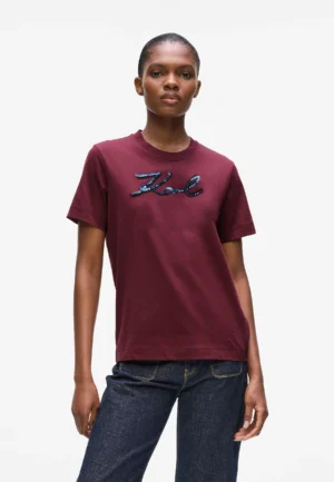 Bordo krāsas T-krekls ar fliteru logo akcentu