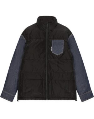 Kombinētu materiālu virsjaka ar džinsa detaļām