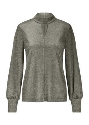 Mirdzoša auduma blūze ar dekoratīvu apkakli