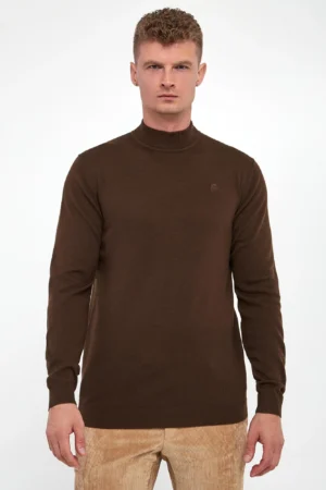 Tumši brūns vilnas džemperis ar paaugstinātu apkakli