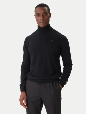 Vilnas džemperis ar atlokāmu apkakli, melns