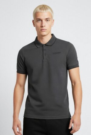 Tumši pelēks polo krekls ar spiedpogu aizdari