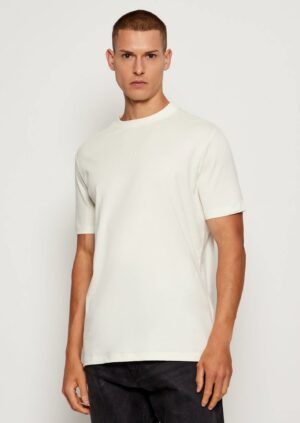 Krēmbalts kokvilnas T-krekls ar logo reljefu