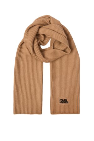 Rievota adījuma šalle ar melnu logo izšuvumu