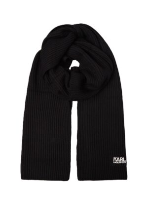 Rievota adījuma šalle ar baltu logo izšuvumu