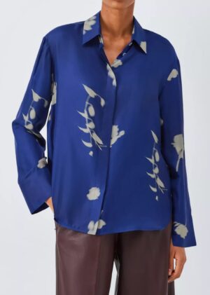 Zīda kreklblūze ar augu motīva apdruku