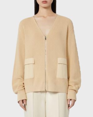 Rievota adījuma jaka ar uzšūtām kabatām