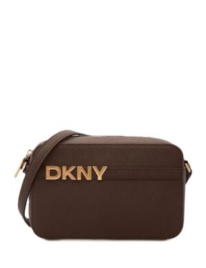 Brūna ādas somiņa ar zelta krāsas detaļām