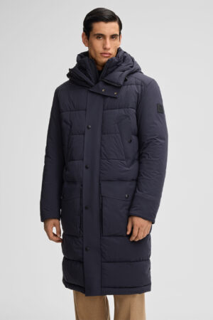 Stepēts mētelis ar dubultu aizdari, tumši zils