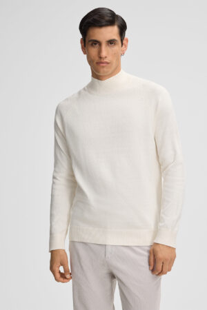 Krēmbalts vīriešu džemperis ar paaugstinātu apkakli