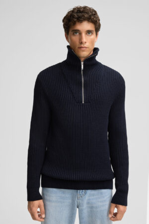 Tumši zils organiskās kokvilnas džemperis ar dekoratīvu rakstu