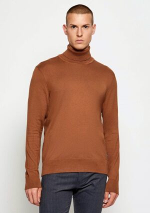 Zeltaini brūns džemperis ar atlokāmu apkakli