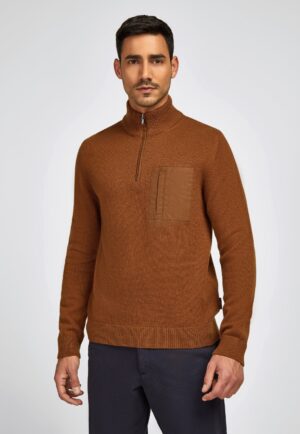 Zeltaini brūns džemperis ar uzšūtu kabatu