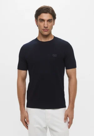 Tumši zils T-krekls ar vintage logo izšuvumu