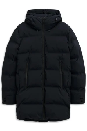 Tumši zila ziemas virsjaka ar savelkamu kapuci