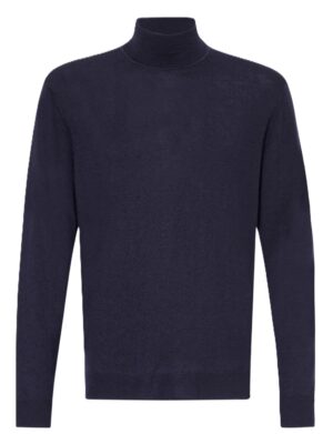 Tumši zils vilnas džemperis ar atlokāmu apkakli