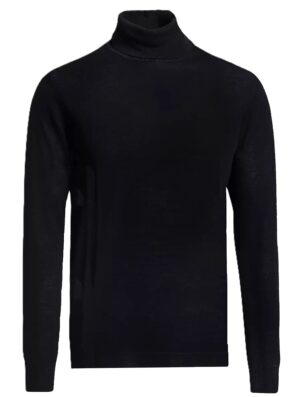 Melns vilnas džemperis ar atlokāmu apkakli