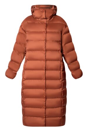 Rudi brūns mētelis ar noņemamu kapuci un šķēlumu