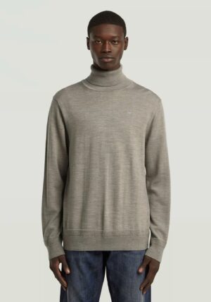 Pelēks merino vilnas džemperis ar logo izšuvumu