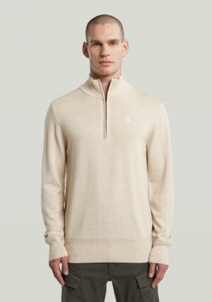 Bēšs merino vilnas džemperis ar logo akcentiem