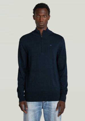 Tumši zils merino vilnas džemperis ar logo akcentiem