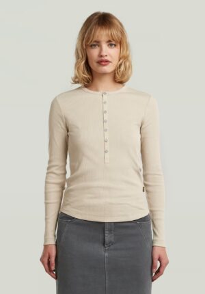 Pelēkbēšs tops ar pogu aizdari augšpusē