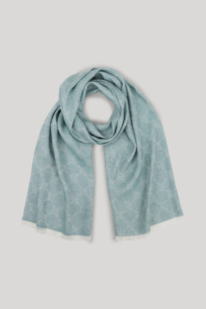 Gaiši zaļa šalle ar grafisku rudzupuķu rakstu