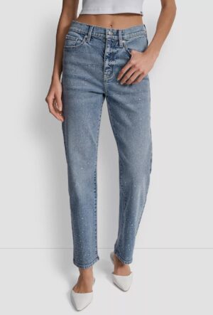 Klasiska piegriezuma džinsi ar mirdzošu apdari