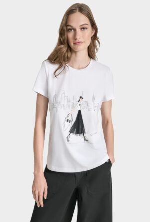 T-krekls ar dizaina attēlu un mirdzošu apdari