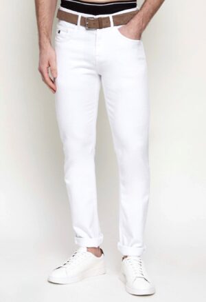 Balti kokvilnas džinsi ar zīmola detaļām