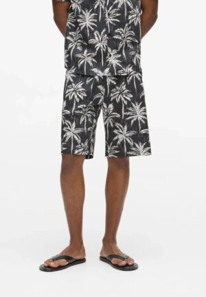 Kokvilnas šorti ar palmu un monogrammu rakstu