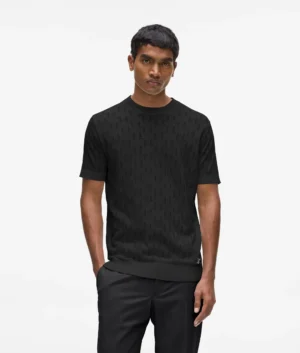 Melns džemperis ar caurspīdīgu monogrammu rakstu