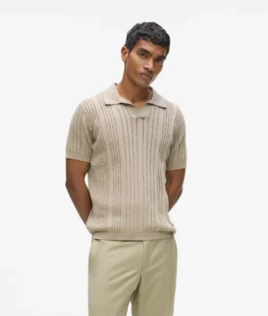 Pelēkbēšs polo krekls ar caurspīdīgu svītru rakstu