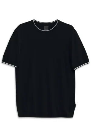 Tumši zils viskozes T-krekls ar rievotu apdari