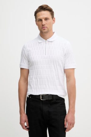 Balts kokvilnas polo krekls ar grafisku reljefu