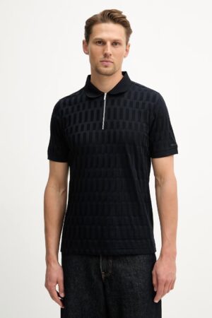 Melns kokvilnas polo krekls ar grafisku reljefu