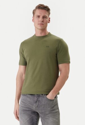 Olīvzaļš T-krekls ar vientoņa logo reljefu