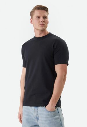 Tumši zils T-krekls ar vientoņa logo reljefu