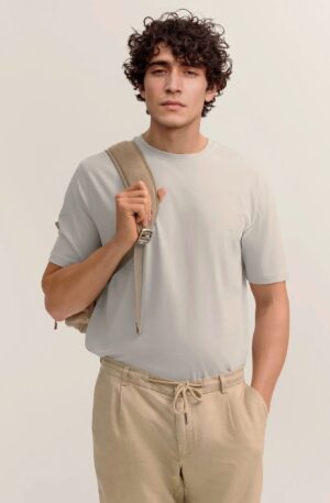 Pelēkbēšs kokvilnas T-krekls vīriešiem