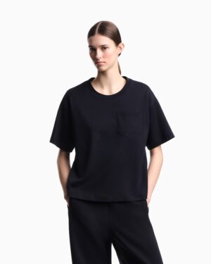 Tumši zils merserizētas kokvilnas T-krekls ar kabatu