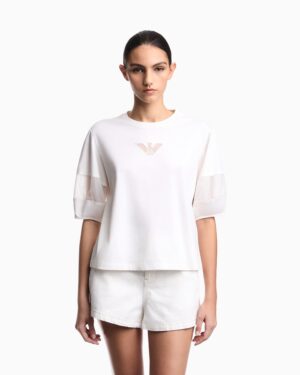 Krēmbalts tops ar tīkliņauduma detaļām