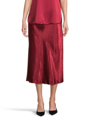 Tumši sarkani satīna svārki ar elastīgu jostu