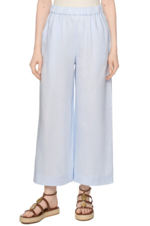 Gaiši zilas linu bikses ar elastīgu jostu