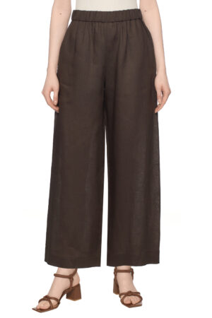 Tumši brūnas linu bikses ar elastīgu jostu