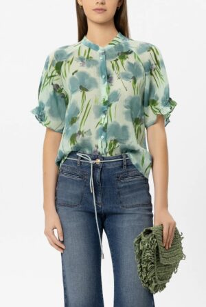 Rāmijas un liocela blūze ar ziedu apdruku