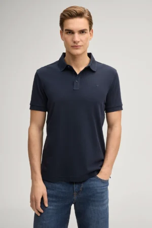 Tumši zils bio kokvilnas polo krekls ar izšuvumu
